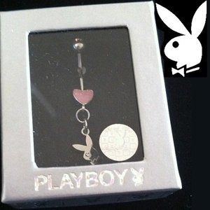 Playboy Belly Ring Pink Heart Bunny Dangle Body Jewelry Swarovski Crystal NWT xo